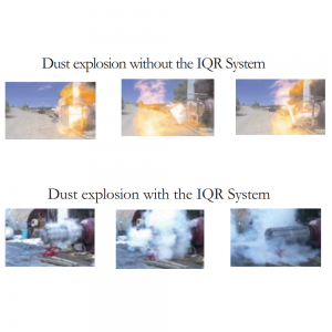 Støv eksplosion uden og med IQR-systemet